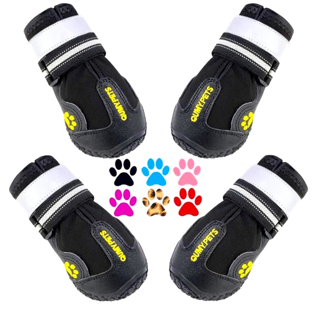 Qumy Dog Booties Shoes Waterproof Anti-Slipwith Reflective Strips Black Size 3